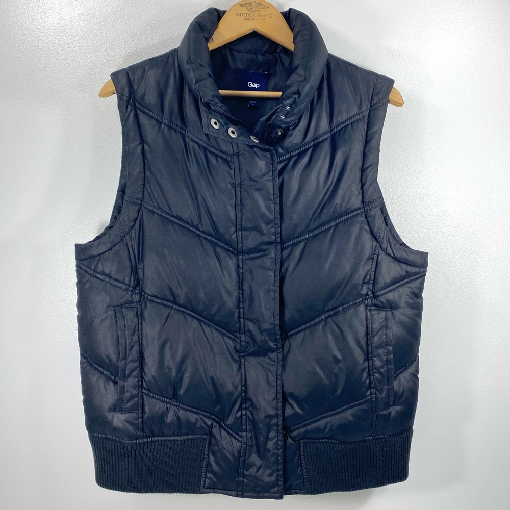 Vintage Gap Black Quilted Puffer Vest Layer Jacket + Stretchy Ribbed Waistband L